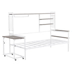 Lit de repos en métal avec bureau mobile, étagères et penderie