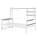 Lit de repos en métal avec bureau mobile, étagères et penderie
