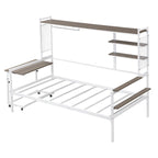Lit de repos en métal avec bureau mobile, étagères et penderie