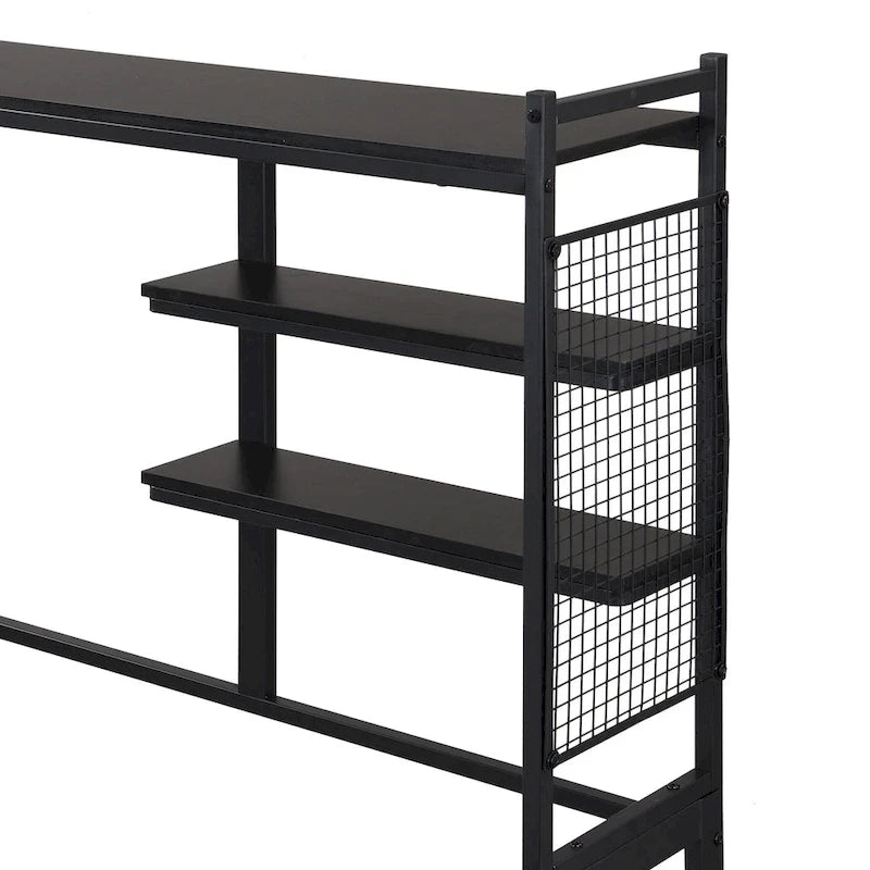 Lit de repos en métal avec bureau mobile, étagères et penderie