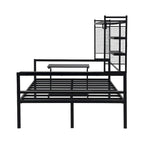 Lit de repos en métal avec bureau mobile, étagères et penderie