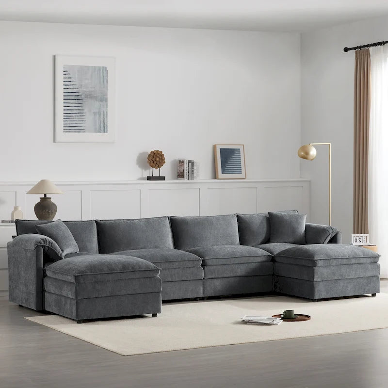 Canapé d'angle modulaire en chenille, ensemble de canapés capitonnés en forme de U