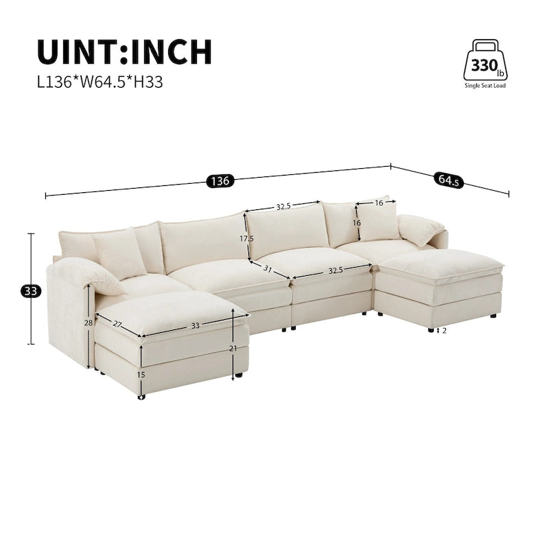 Canapé d'angle modulaire en chenille, ensemble de canapés capitonnés en forme de U
