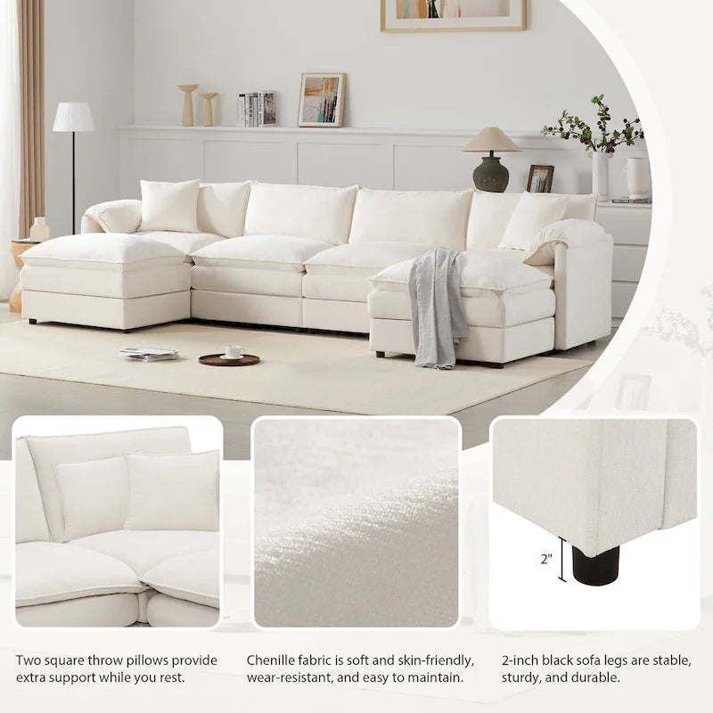 Canapé d'angle modulaire en chenille, ensemble de canapés capitonnés en forme de U