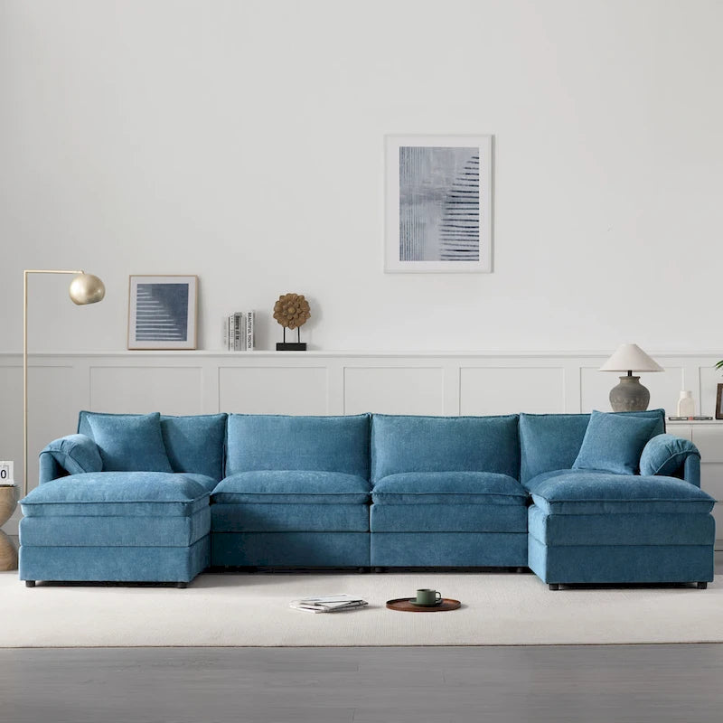 Canapé d'angle modulaire en chenille, ensemble de canapés capitonnés en forme de U