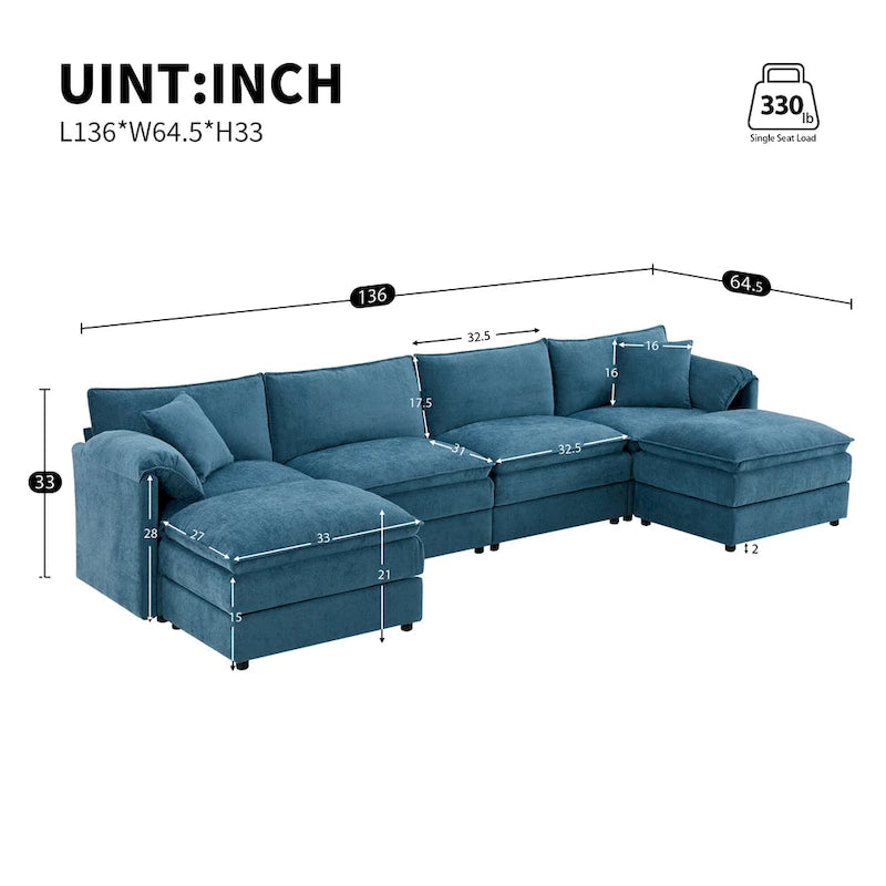 Canapé d'angle modulaire en chenille, ensemble de canapés capitonnés en forme de U