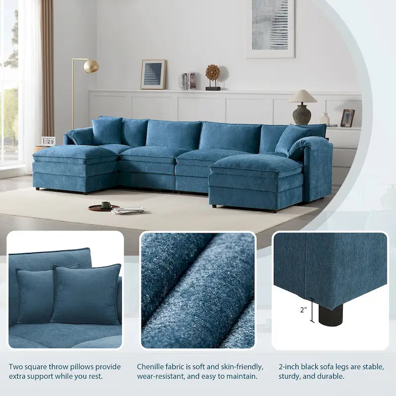 Canapé d'angle modulaire en chenille, ensemble de canapés capitonnés en forme de U