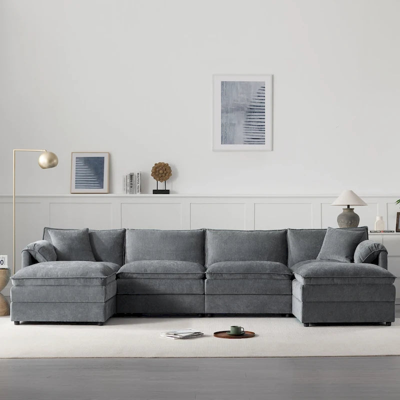 Canapé d'angle modulaire en chenille, ensemble de canapés capitonnés en forme de U