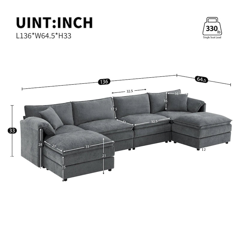 Canapé d'angle modulaire en chenille, ensemble de canapés capitonnés en forme de U