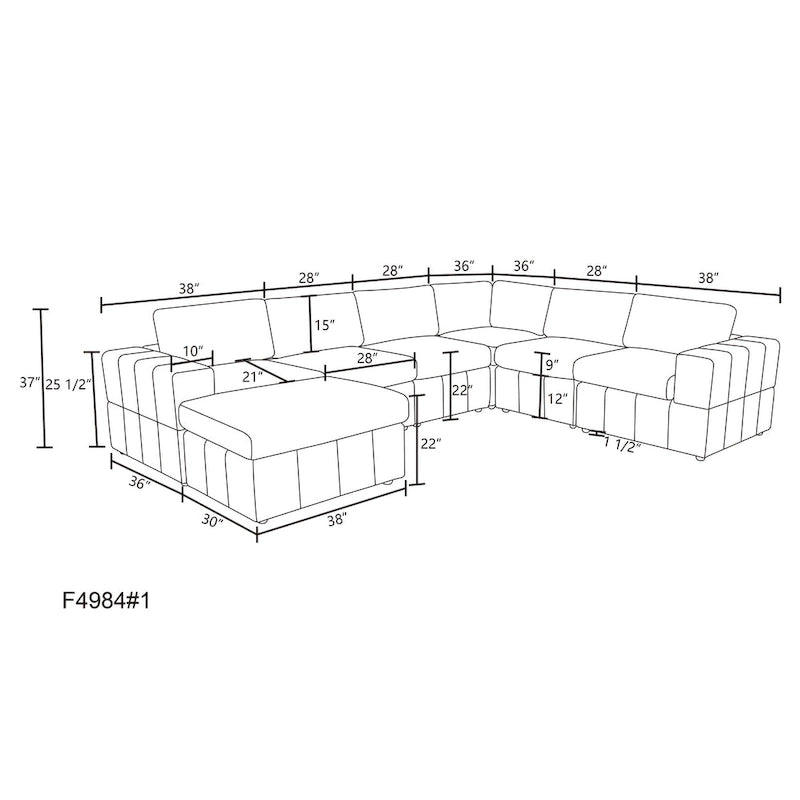 Grand canapé d'angle modulaire réversible 7 pièces de 330 cm de large avec ottomane