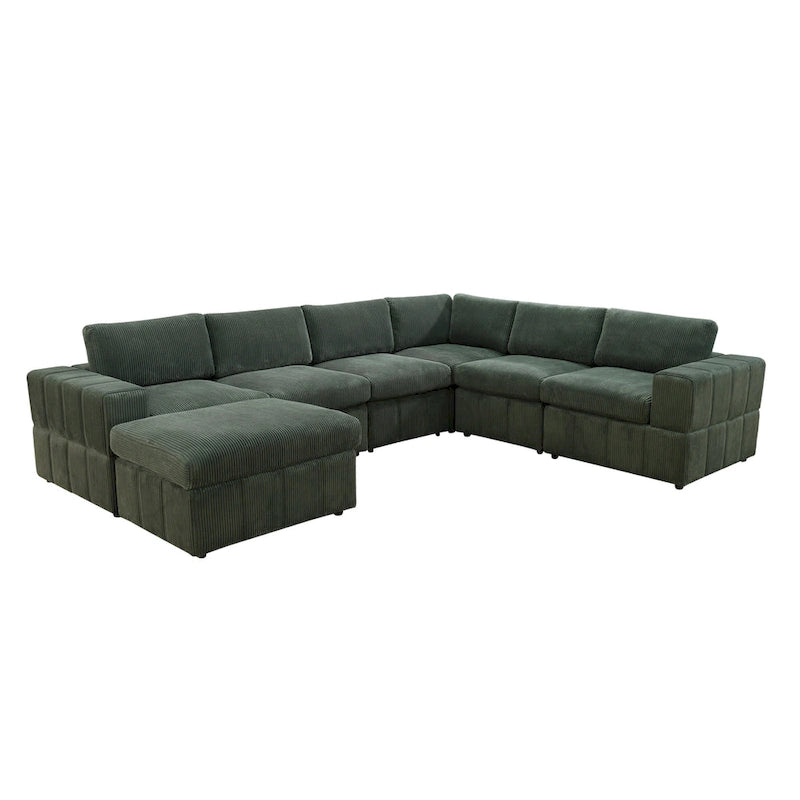 Grand canapé d'angle modulaire réversible 7 pièces de 330 cm de large avec ottomane