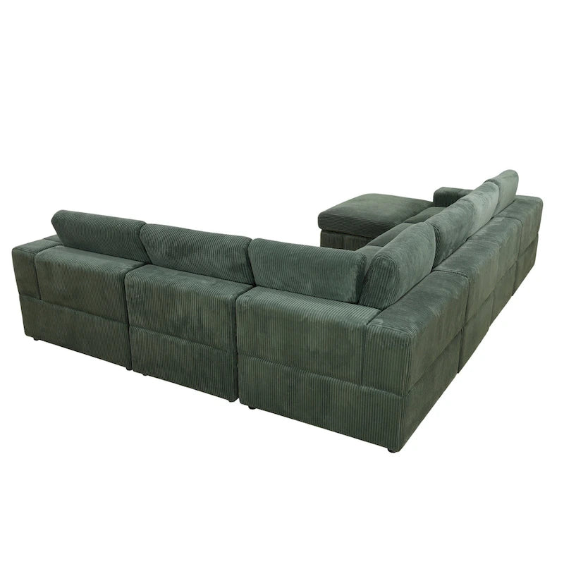 Grand canapé d'angle modulaire réversible 7 pièces de 330 cm de large avec ottomane