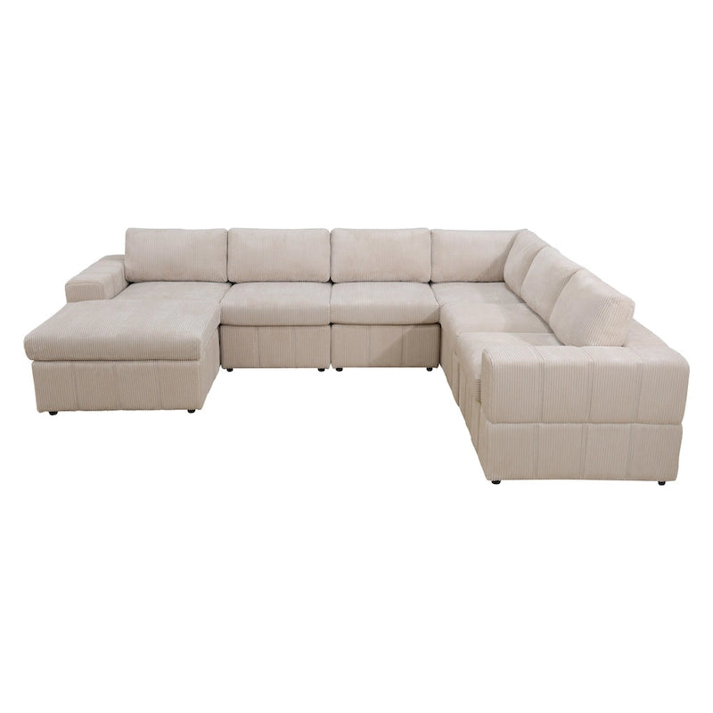 Grand canapé d'angle modulaire réversible 7 pièces de 330 cm de large avec ottomane