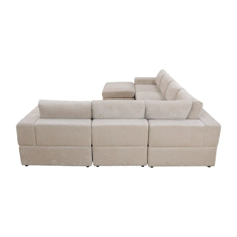 Grand canapé d'angle modulaire réversible 7 pièces de 330 cm de large avec ottomane