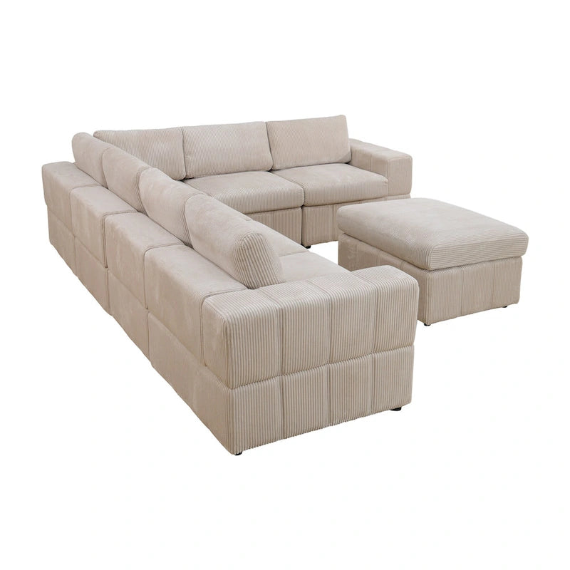 Grand canapé d'angle modulaire réversible 7 pièces de 330 cm de large avec ottomane
