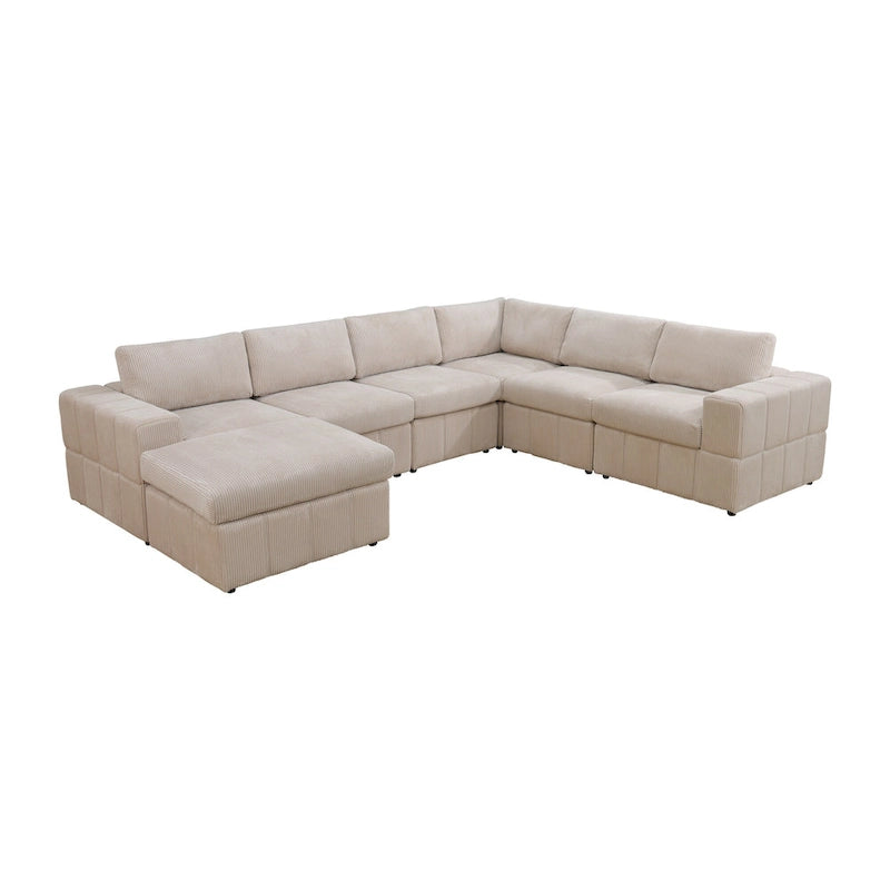 Grand canapé d'angle modulaire réversible 7 pièces de 330 cm de large avec ottomane