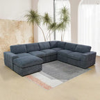 Grand canapé d'angle modulaire réversible 7 pièces de 330 cm de large avec ottomane