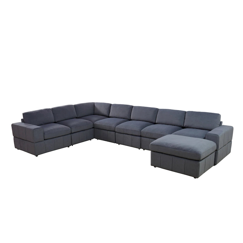 Grand canapé d'angle modulaire réversible 7 pièces de 330 cm de large avec ottomane