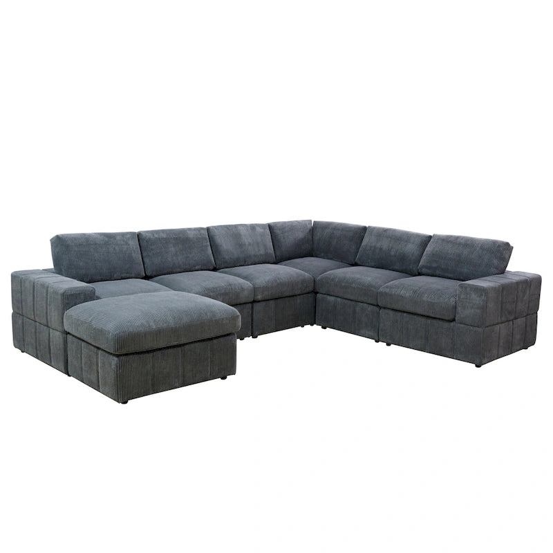 Grand canapé d'angle modulaire réversible 7 pièces de 330 cm de large avec ottomane