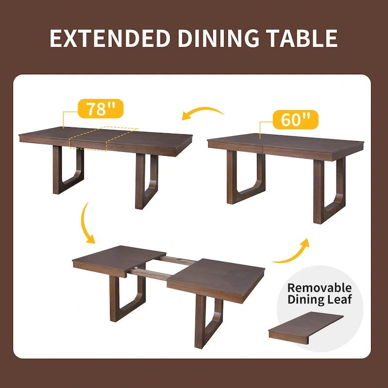 Ensemble de salle à manger extensible 5 pièces, table de ferme extensible avec rallonge de 45,7 cm
