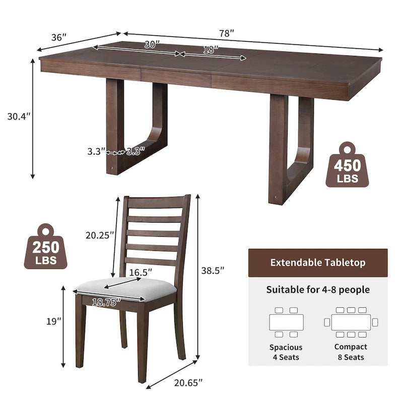 Ensemble de salle à manger extensible 5 pièces, table de ferme extensible avec rallonge de 45,7 cm