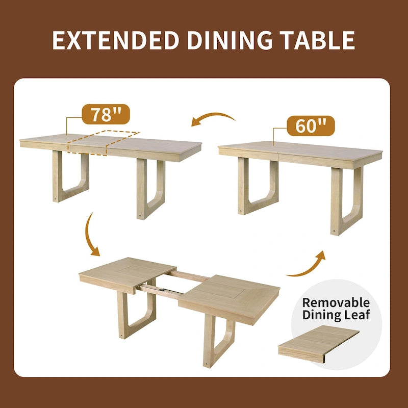 Ensemble de salle à manger extensible 5 pièces, table de ferme extensible avec rallonge de 45,7 cm