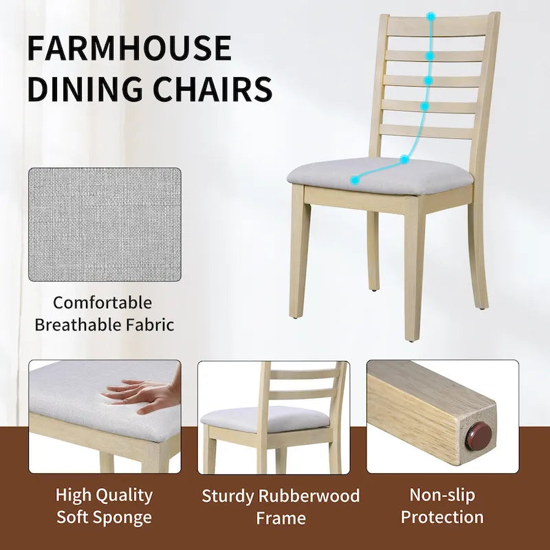 Ensemble de salle à manger extensible 5 pièces, table de ferme extensible avec rallonge de 45,7 cm