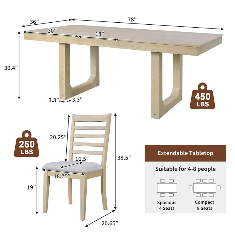 Ensemble de salle à manger extensible 5 pièces, table de ferme extensible avec rallonge de 45,7 cm