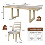 Ensemble de salle à manger extensible 5 pièces, table de ferme extensible avec rallonge de 45,7 cm
