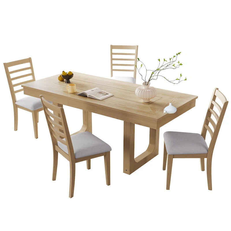 Ensemble de salle à manger extensible 5 pièces, table de ferme extensible avec rallonge de 45,7 cm