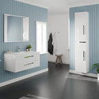 Armoire à linge autoportante blanc brillant 14"L x 70"H – Colonne de rangement pour salle de bain