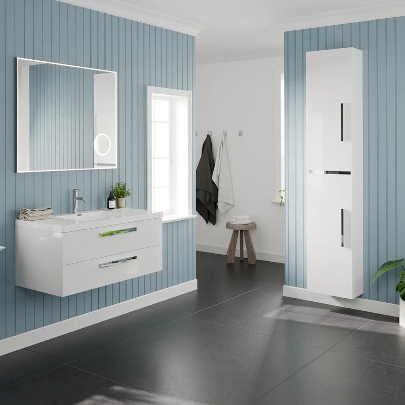 Armoire à linge autoportante blanc brillant 14"L x 70"H – Colonne de rangement pour salle de bain