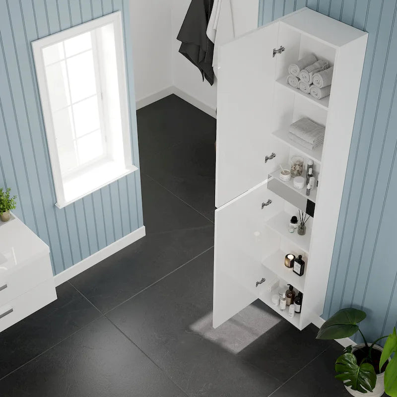 Armoire à linge autoportante blanc brillant 14"L x 70"H – Colonne de rangement pour salle de bain