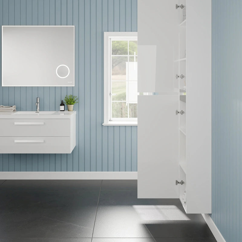 Armoire à linge autoportante blanc brillant 14"L x 70"H – Colonne de rangement pour salle de bain