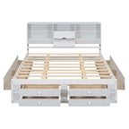 Lit Plateforme Moderne en Bois avec Tête de Lit Rangement et 8 Tiroirs pour Chambre à Coucher