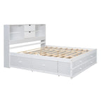 Lit Plateforme Moderne en Bois avec Tête de Lit Rangement et 8 Tiroirs pour Chambre à Coucher