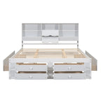 Lit Plateforme Moderne en Bois avec Tête de Lit Rangement et 8 Tiroirs pour Chambre à Coucher