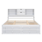 Lit Plateforme Moderne en Bois avec Tête de Lit Rangement et 8 Tiroirs pour Chambre à Coucher