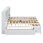 Lit Plateforme Moderne en Bois avec Tête de Lit Rangement et 8 Tiroirs pour Chambre à Coucher