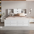 Lit Plateforme Moderne en Bois avec Tête de Lit Rangement et 8 Tiroirs pour Chambre à Coucher