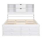 Lit Plateforme Moderne en Bois avec Tête de Lit Rangement et 8 Tiroirs pour Chambre à Coucher