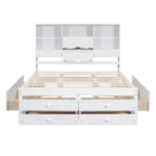 Lit Plateforme Moderne en Bois avec Tête de Lit Rangement et 8 Tiroirs pour Chambre à Coucher