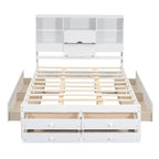 Lit Plateforme Moderne en Bois avec Tête de Lit Rangement et 8 Tiroirs pour Chambre à Coucher