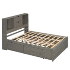 Lit Plateforme Moderne en Bois avec Tête de Lit Rangement et 8 Tiroirs pour Chambre à Coucher