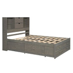 Lit Plateforme Moderne en Bois avec Tête de Lit Rangement et 8 Tiroirs pour Chambre à Coucher