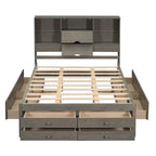 Lit Plateforme Moderne en Bois avec Tête de Lit Rangement et 8 Tiroirs pour Chambre à Coucher