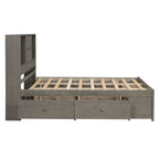 Lit Plateforme Moderne en Bois avec Tête de Lit Rangement et 8 Tiroirs pour Chambre à Coucher