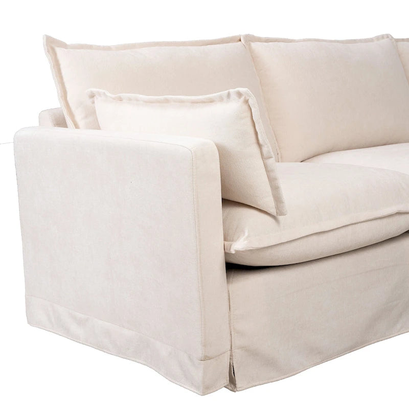 Canapé sectionnel modulaire en similicoton de 93,31 po avec pouf amovible, cadre en bois massif et coussins en mousse haute résilience
