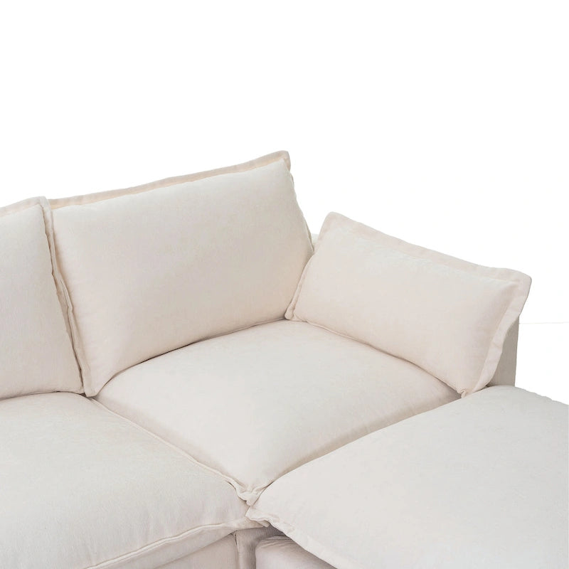 Canapé sectionnel modulaire en similicoton de 93,31 po avec pouf amovible, cadre en bois massif et coussins en mousse haute résilience
