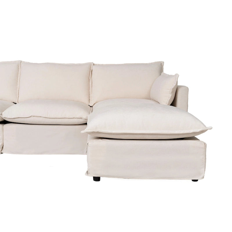 Canapé sectionnel modulaire en similicoton de 93,31 po avec pouf amovible, cadre en bois massif et coussins en mousse haute résilience